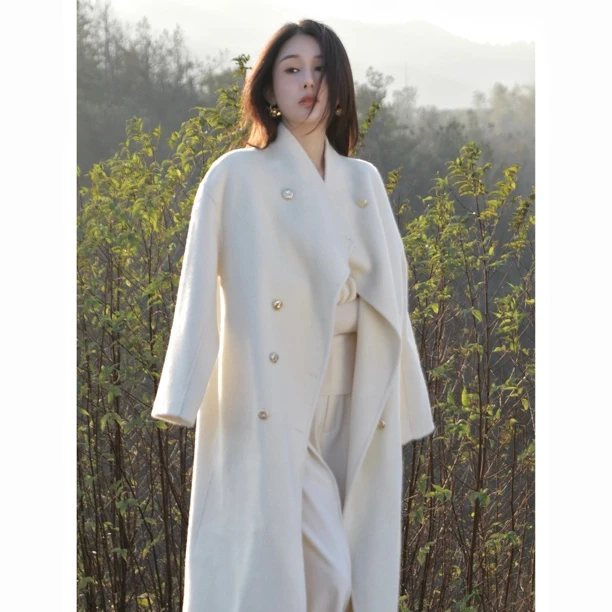 ZYY【白云】秋冬长款绵羊毛大衣  手工双面缝制气质显瘦长款大衣