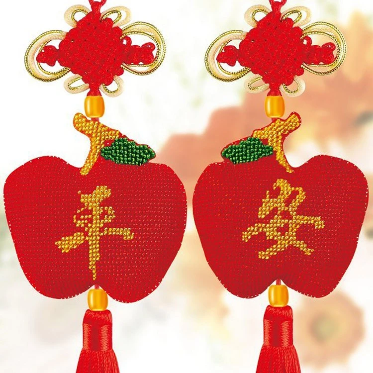 新款苹果福十字绣珠绣挂件彩珠绣中国结串珠平安果中国风平安福