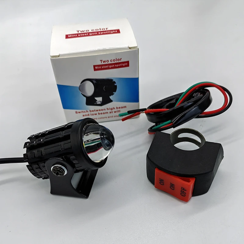 跨境led摩托车射灯爆闪改装灯远近一体小钢炮摩托车射灯辅助射灯