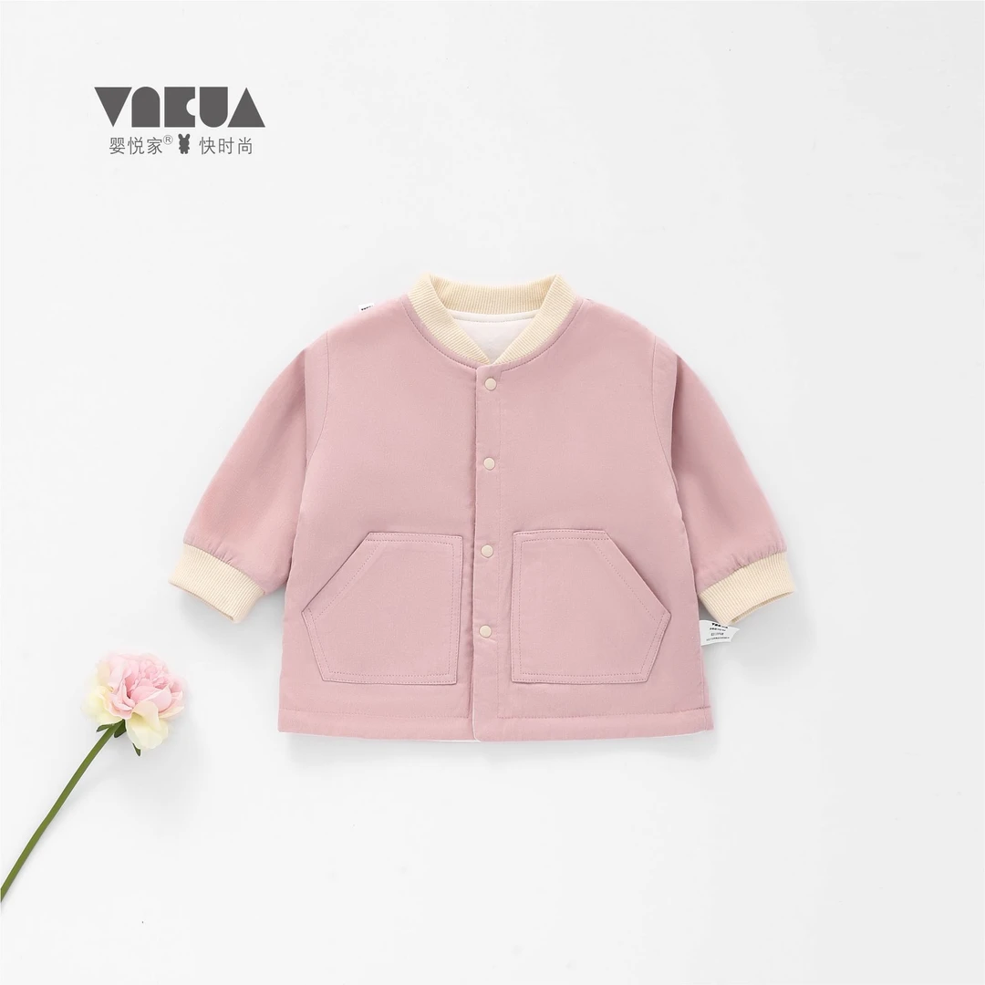 婴悦家女宝宝秋冬款时尚洋气甜美粉色女童棒球服外套86627