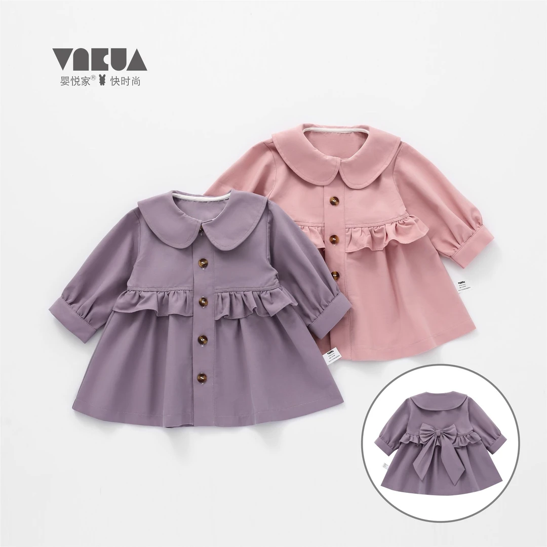 婴悦家0-3岁女宝宝秋冬款洋气甜美翻领婴幼儿风衣外套 86533