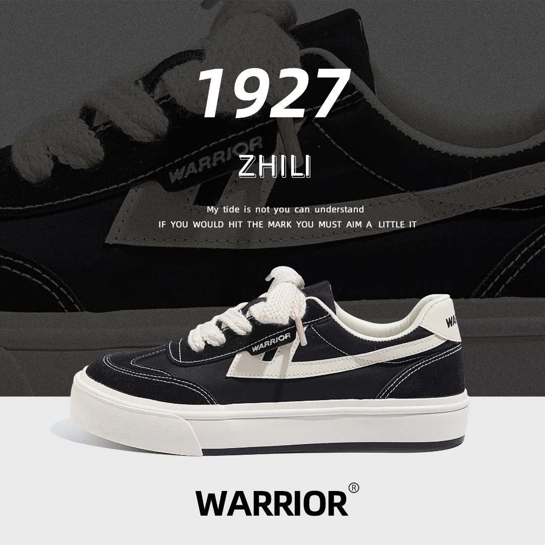 Warrior/回力男鞋黑色帆布鞋夏季2023新款板鞋韩版低帮休闲鞋子男