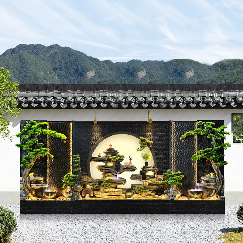 水幕墙流水屏风办公室隔断室外花园庭院鱼池景观假山流水喷泉摆件