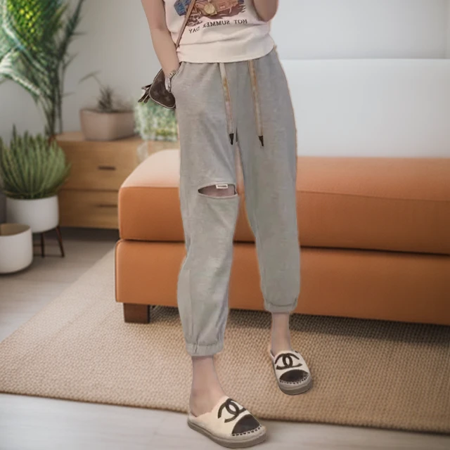 2025春秋新款大码显瘦阔腿休闲裤高腰八分哈伦裤百搭时尚宽松卫裤