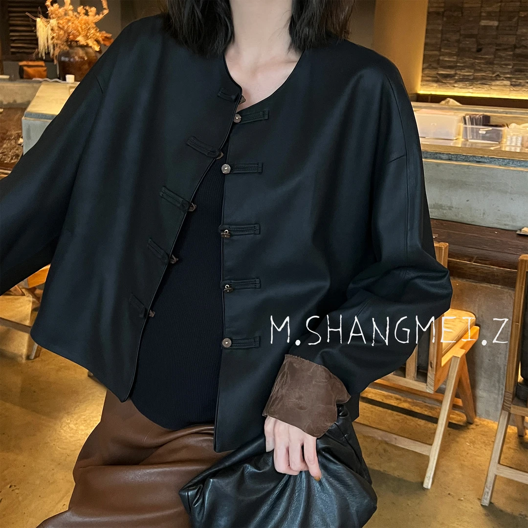M.SHANGMEI.Z/沐熙美大哥新中式穿搭气质提花香云纱羊皮外套x0650