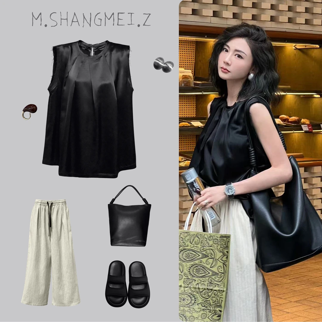 M.SHANGMEI.Z/沐熙美大哥推荐时尚显气质ins夏季黑色百搭T恤x0359