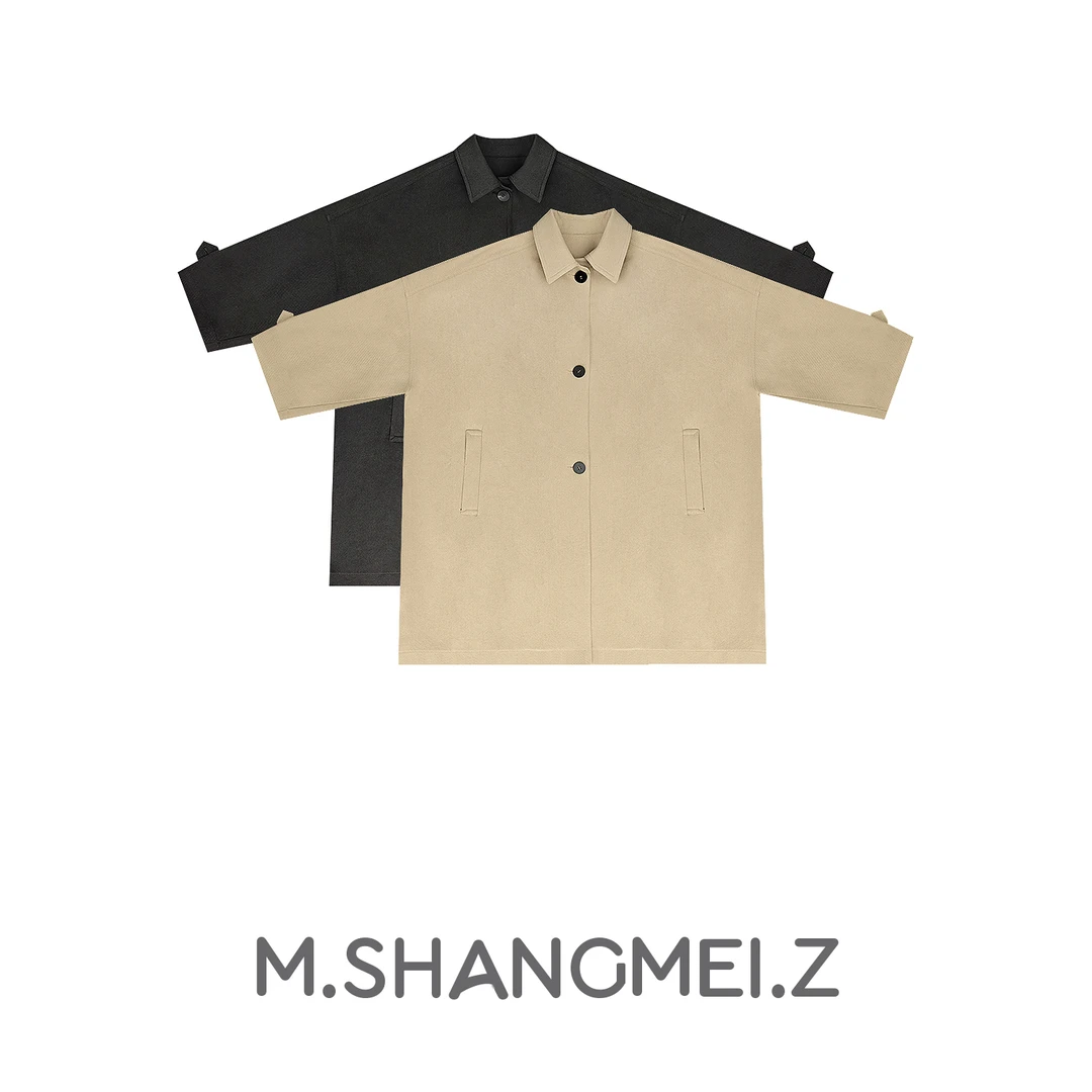 【中空纱风衣】美大哥秋冬时尚宽松休闲撞色复古风衣外套x030197