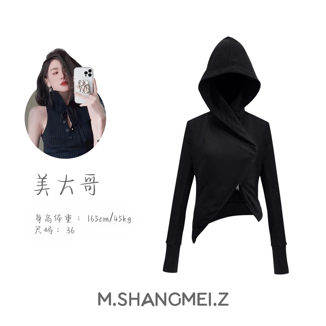 M.SHANGMEI.Z/沐熙美大哥推荐舒适穿搭带帽黑色百搭连帽上衣x0688