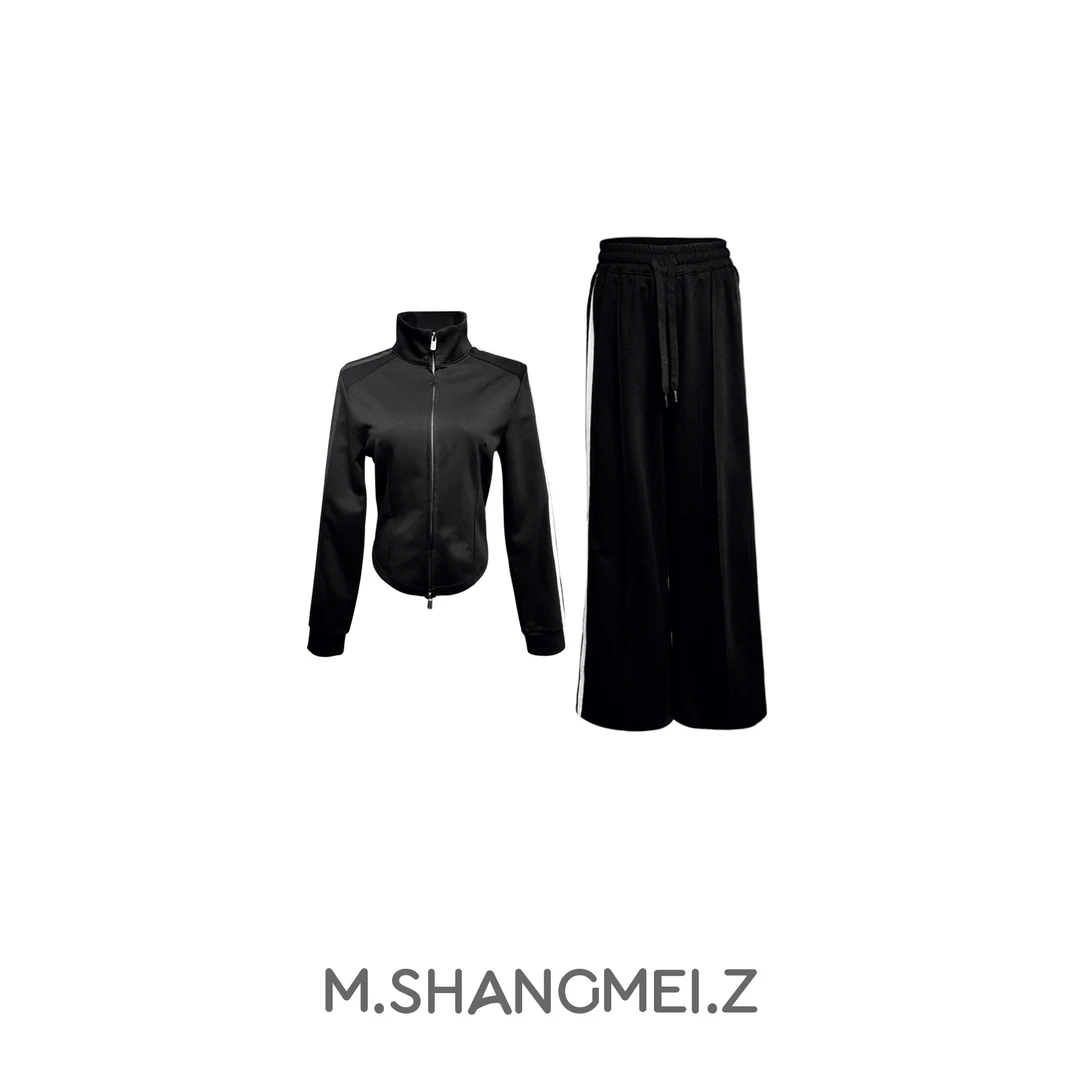 M.SHANGMEI.Z/沐熙{时尚穿搭}秋冬热力感女装针织黑色套装x0108
