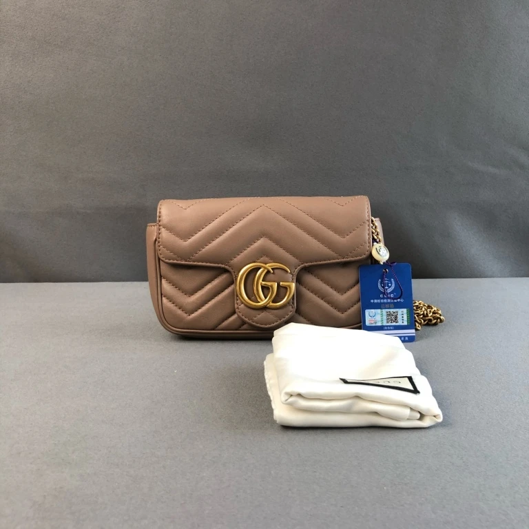 95新 GUCCI/古驰  拾锦奢品   GUCCI古驰奶茶mini马蒙链条包