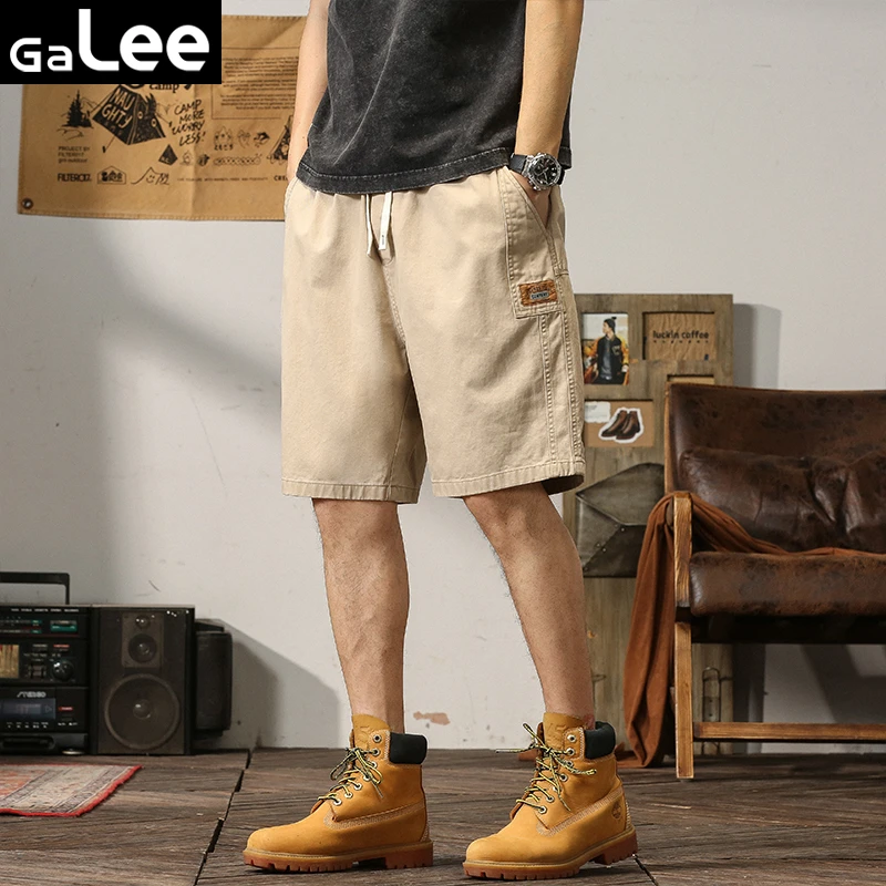 GaLee 纯棉男士夏季休闲短裤宽松百搭大码直筒纯色中裤潮流五分裤
