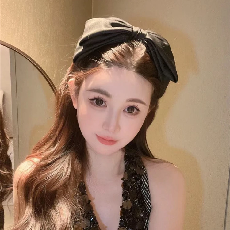 黑色蝴蝶结发箍复古百搭缎面洗脸外出头箍增高颅顶发卡发饰