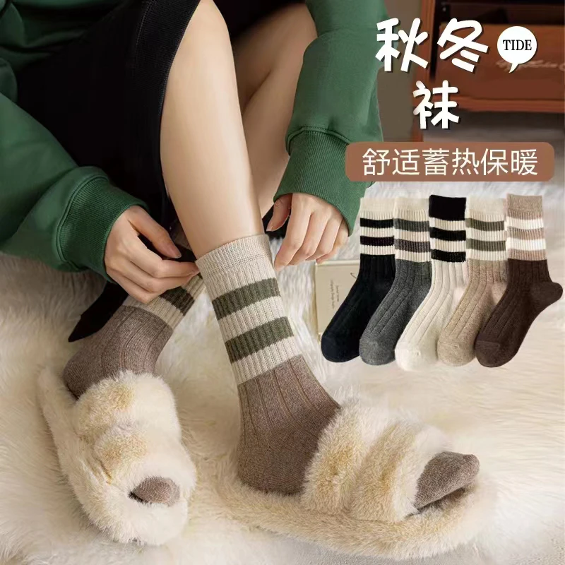 5双袜子女秋冬季中筒袜ins潮日系长筒女士加厚保暖袜