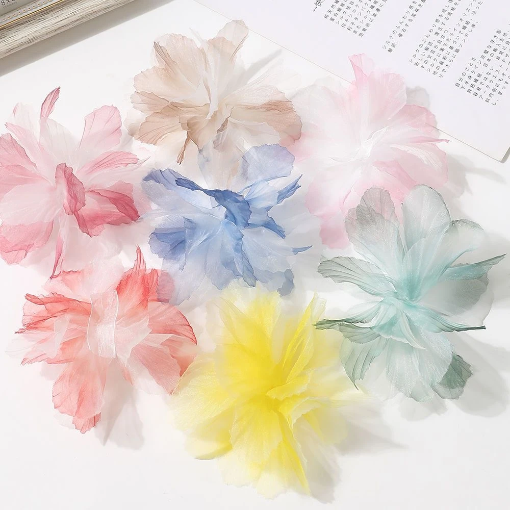 欧根纱渐变立体纱花花朵 假花仿真花DIY手工头饰服装婚庆装饰