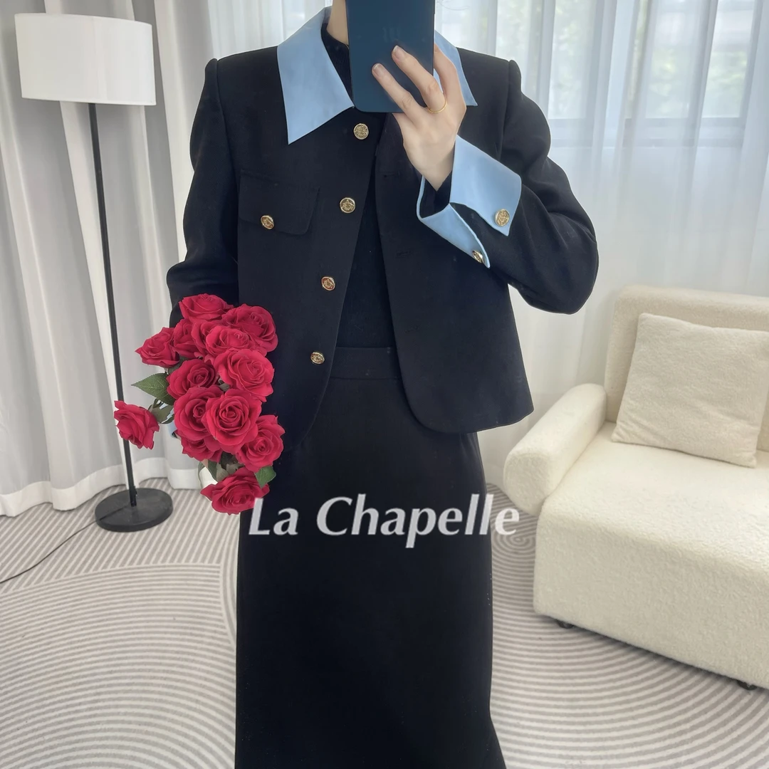 拉夏贝尔2024年秋新款时尚设计感拼接小香风翻领外套  9191 LHD