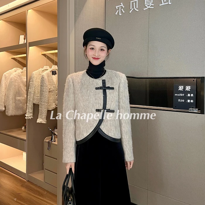 拉夏贝尔24年秋款气质显瘦时尚保暖优雅小香轻羽绒服 7507 LSC