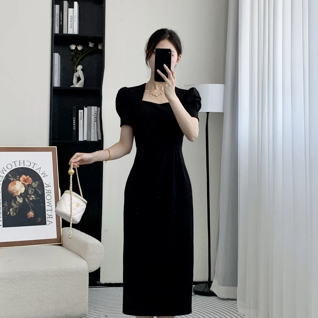 拉夏贝尔25现货夏季新款法式清凉赫本感复古百搭连衣裙 1686 LSC