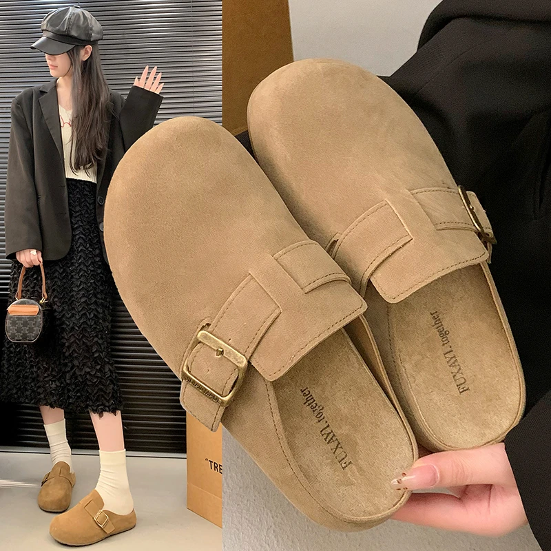 博肯包头拖鞋2025春季新款勃肯鞋厚底半拖软皮软底低帮女勃肯拖鞋