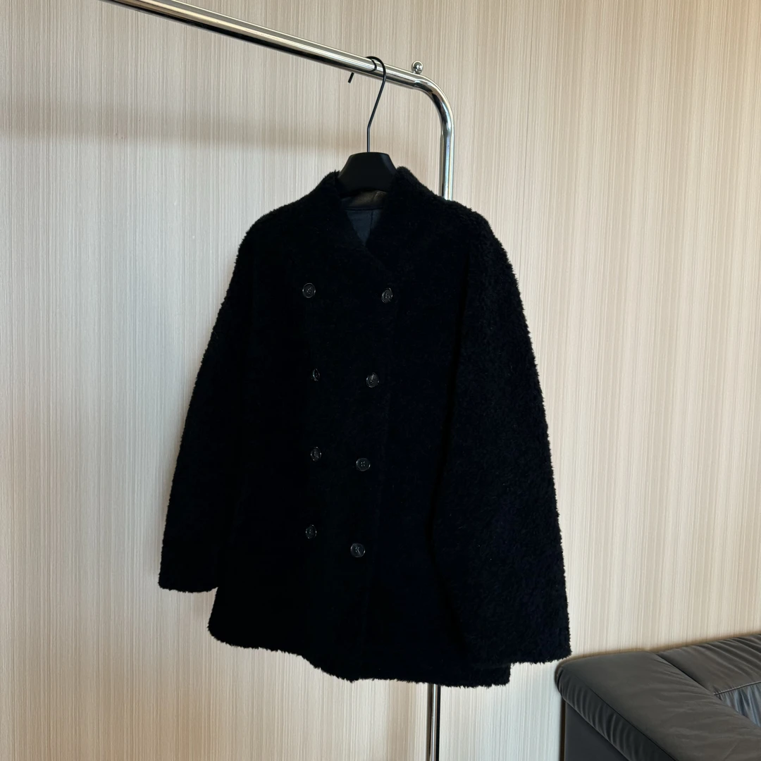 WMM 斜领双排扣 羊毛颗粒外套 冬季保暖女上衣