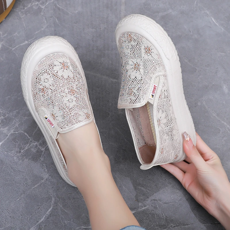 厚底乐福鞋网鞋女夏透气网面时尚镂空渔夫鞋一脚蹬软底懒人休闲鞋