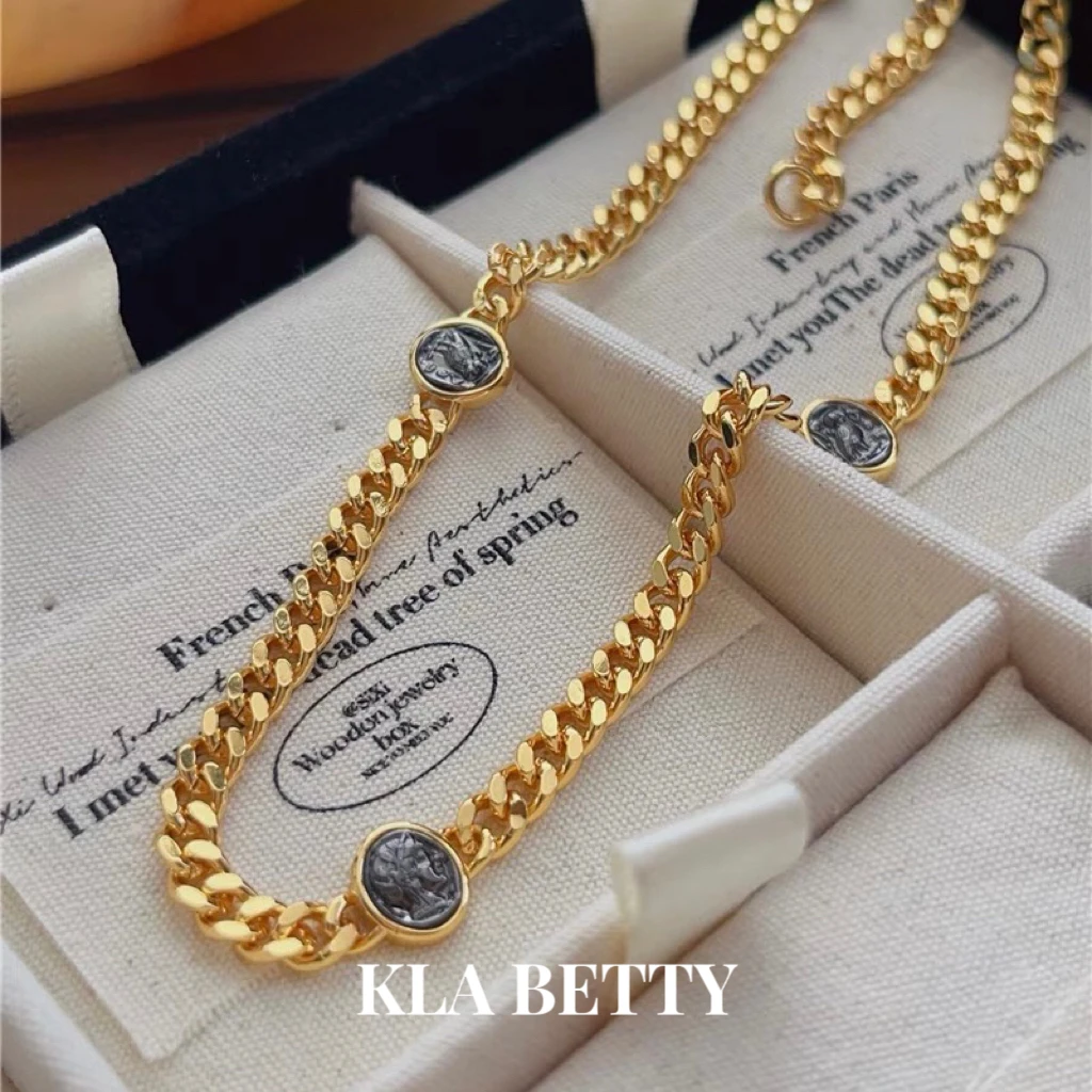 铜合金项链 法式轻奢古币系列雅典娜古巴项链宫廷风锁骨链项链