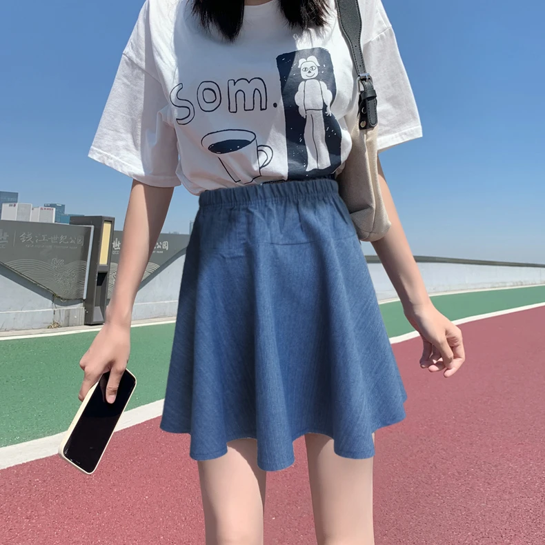 春夏新款女牛仔裙时尚显瘦跳舞拍照半身裙子A字裙大码