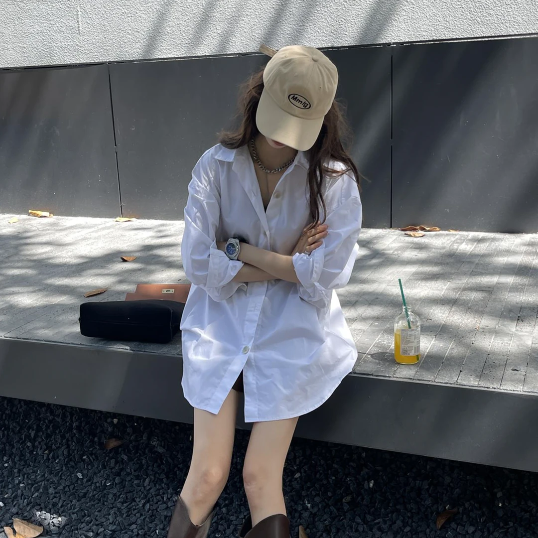 HAD 纯白色设计感衬衣胖mm大码显瘦衬衣春秋宽松时尚小众风衬衫