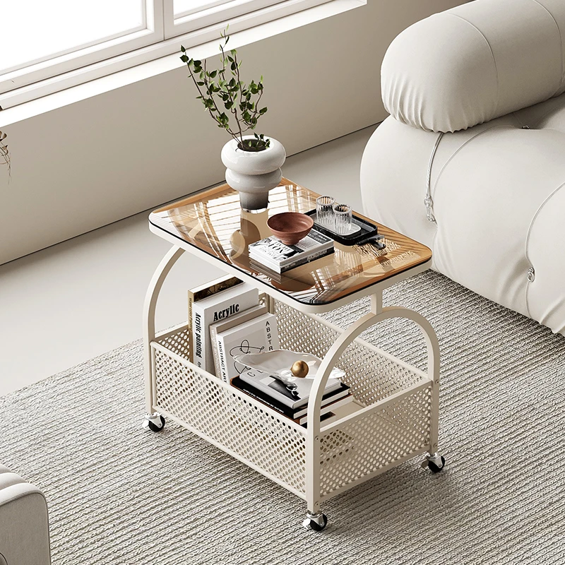奶油风可移动边几客厅玻璃小推车网红简约小茶几小户型卧室床边桌
