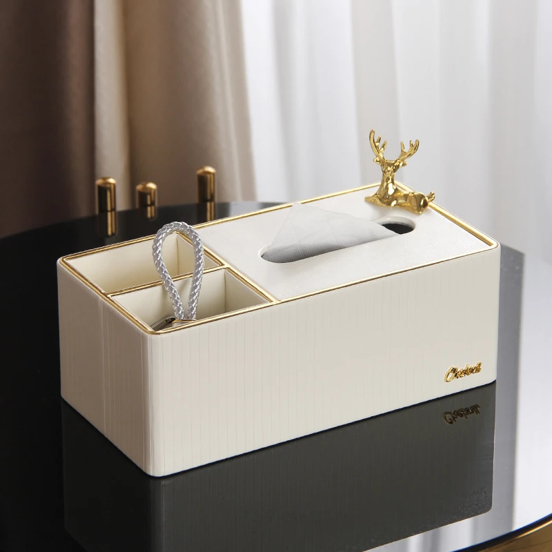 轻奢纸巾盒客厅高档现代餐桌餐巾皮革抽纸盒套装