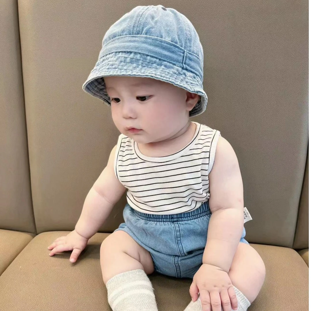 婴儿渔夫帽春季ins洋气水洗牛仔盆帽儿童宝宝夏季防晒遮阳帽子潮