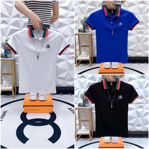 潮流时尚夏季新款修身翻领短袖T恤休闲百搭男士短袖上衣