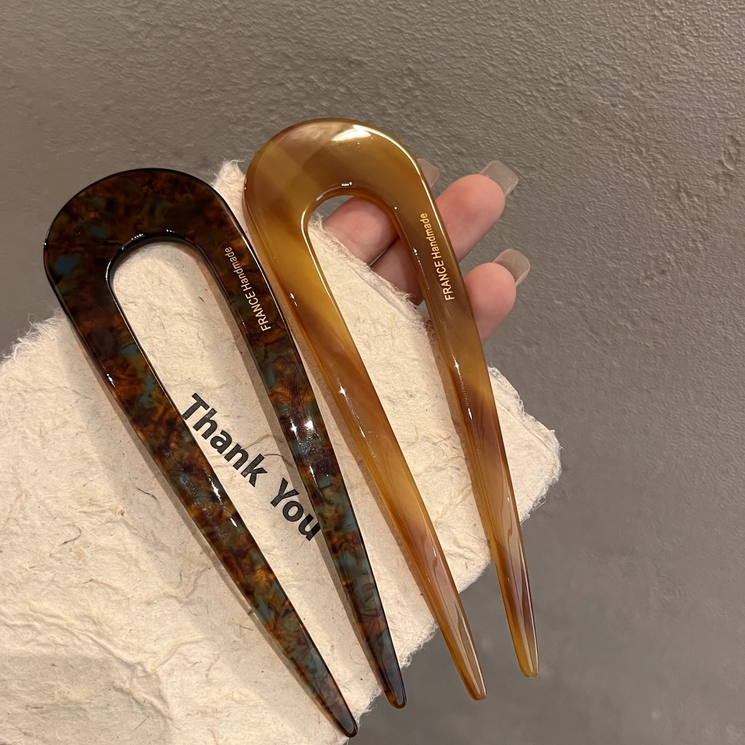 新中式U型醋酸发簪女2025新款丸子头盘发神器插梳后脑勺头饰簪子