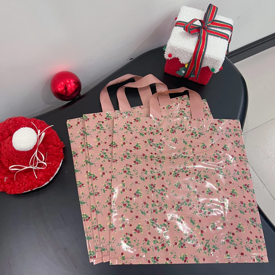 复古枝芽ins手提袋服装店加厚塑料袋包装袋礼品袋化妆品袋子现货