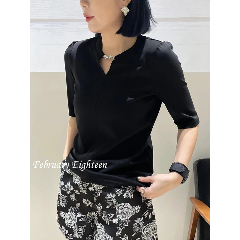 【C005】2023设计感纯色打底衫女内搭长袖T恤修身五分袖上衣