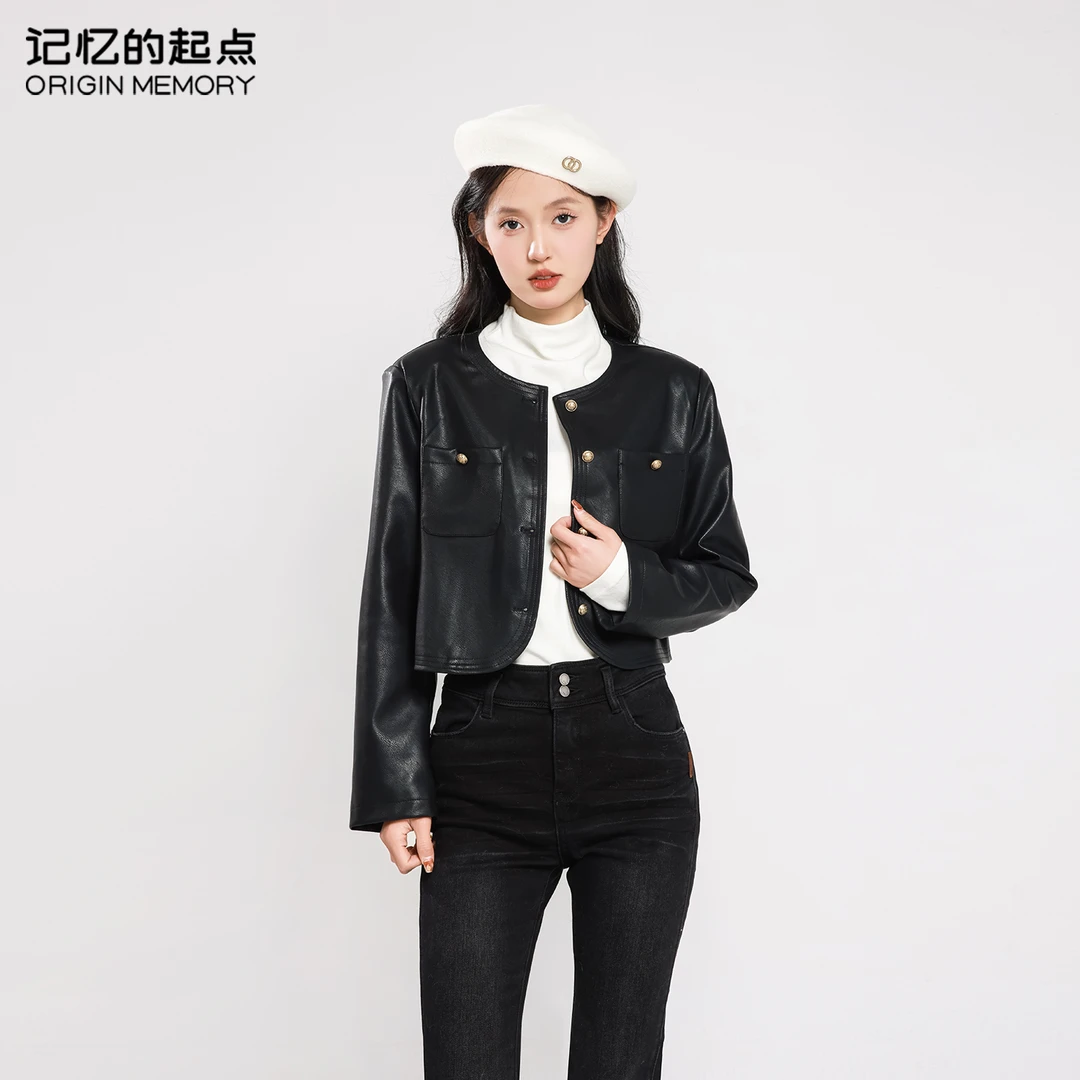 记忆的起点小香风短款外套女高级感御姐风时尚PU外套潮68AC45053