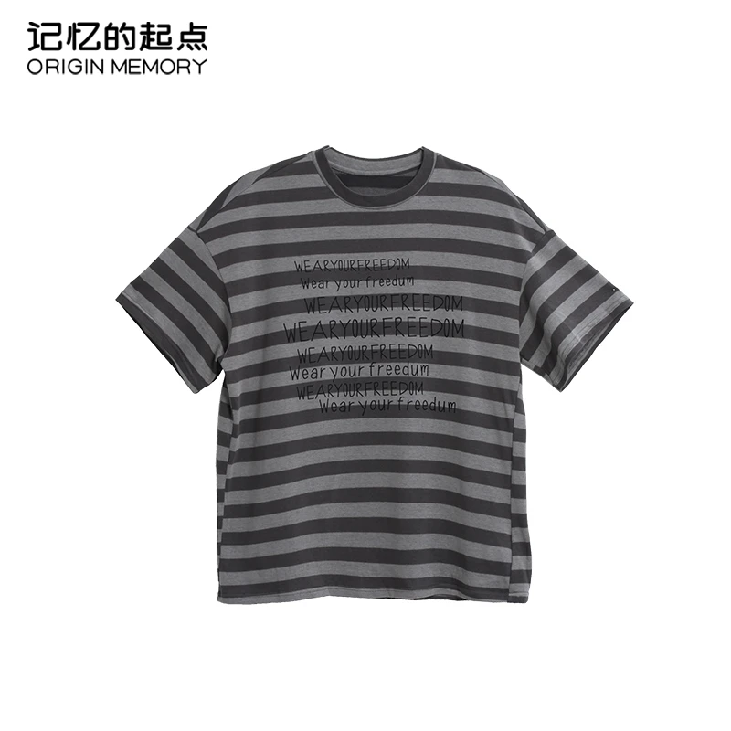 记忆的起点条纹短袖T恤女夏季宽松半袖休闲洋气打底上衣68AX38763