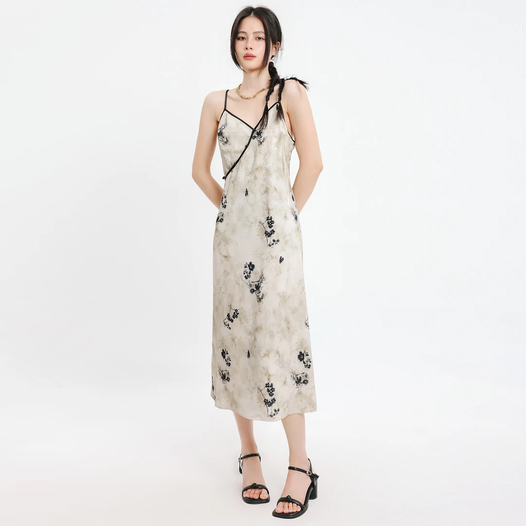 记忆的起点新中式碎花吊带裙女夏季无袖连衣裙内搭长裙68AX85011
