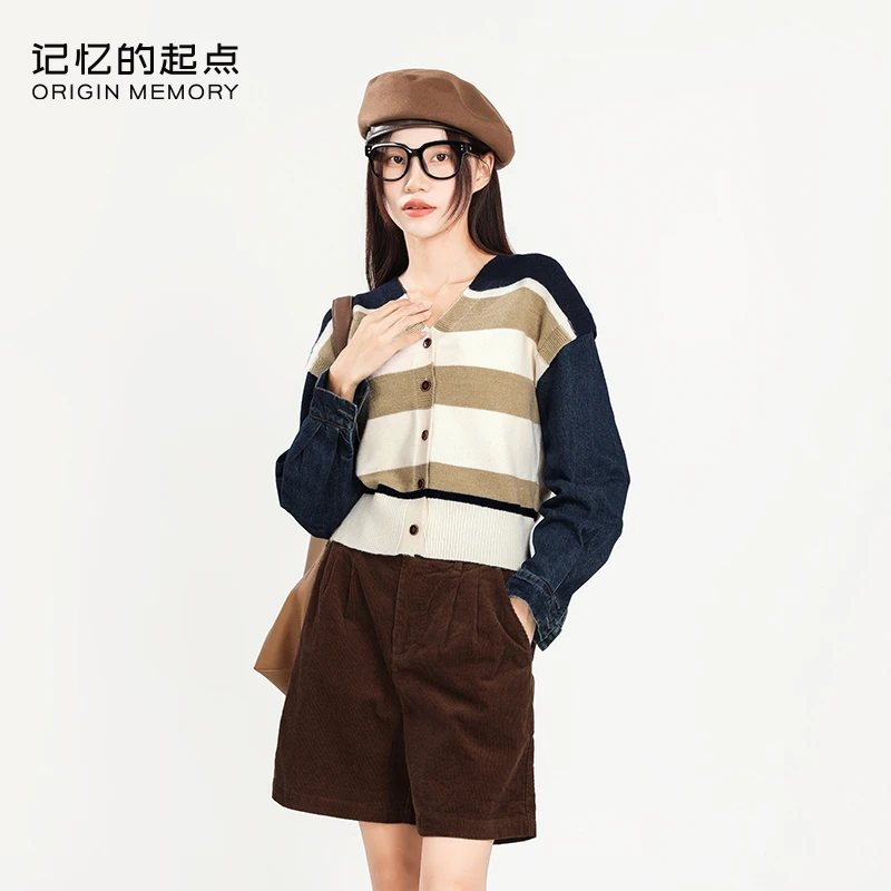 记忆的起点拼色针织开衫外套女2023新秋款韩版时尚百搭67AD58516