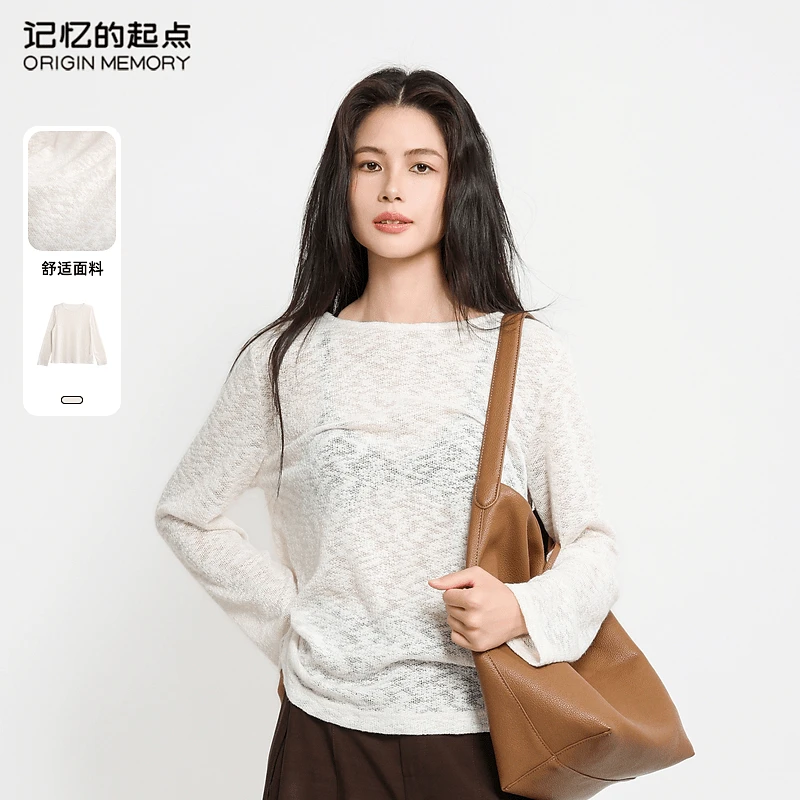 记忆的起点圆领针织衫女时尚秋冬简约薄款长袖毛衣68GQ30492H
