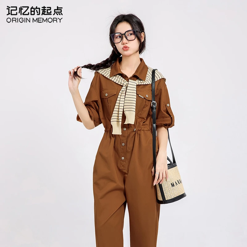 记忆的起点工装连体裤女时尚披肩松紧腰宽松休闲裤68GQ80079