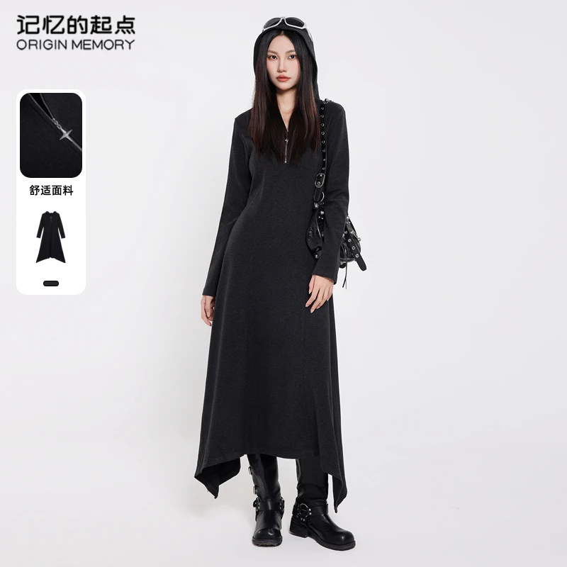 记忆的起点长袖连衣裙时尚秋季设计感修身V领长裙子68AD87691