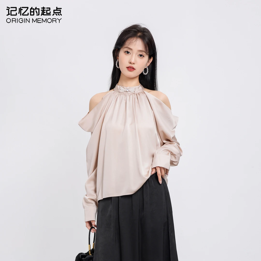 记忆的起点长袖小衫女露肩上衣名媛风百搭衬衣68AX11639
