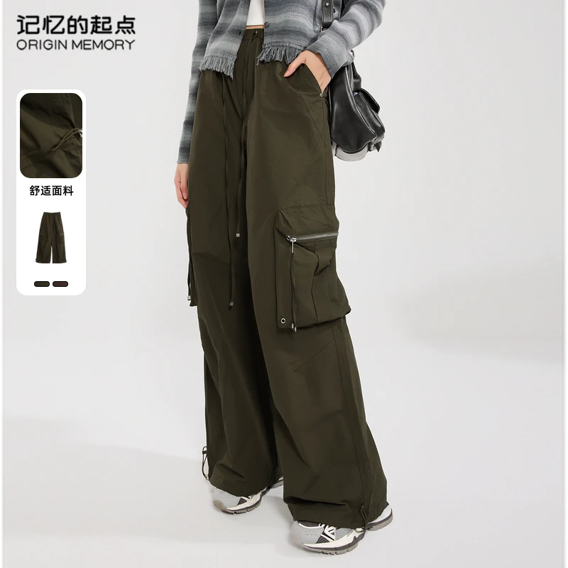 记忆的起点工装休闲裤女时尚秋季多口袋直筒阔腿裤68AQ21991H