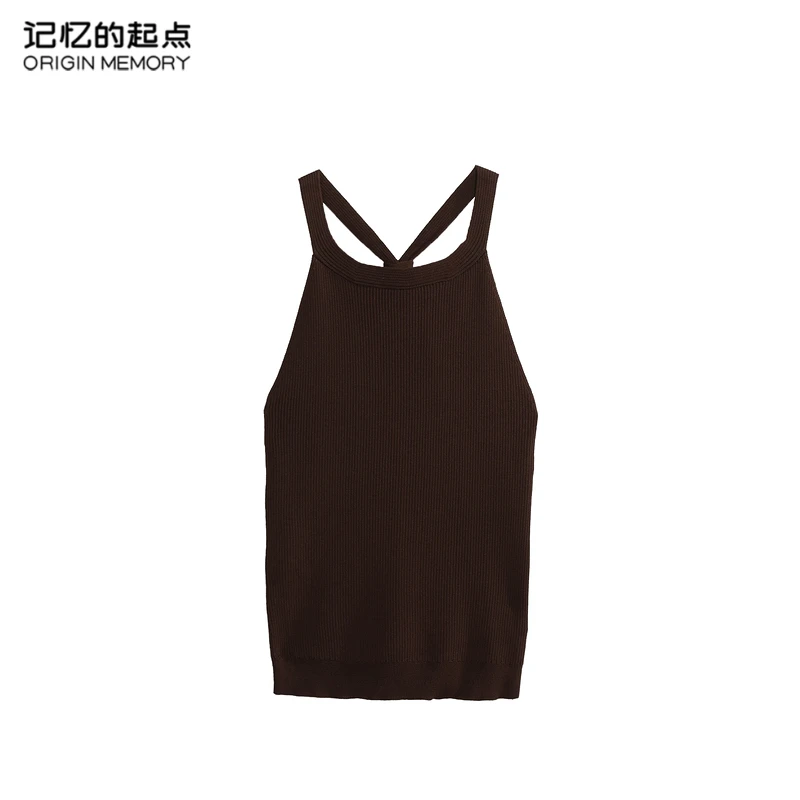 记忆的起点吊带小背心女时尚夏季挂脖纯欲辣妹毛织背心68AQ5201D