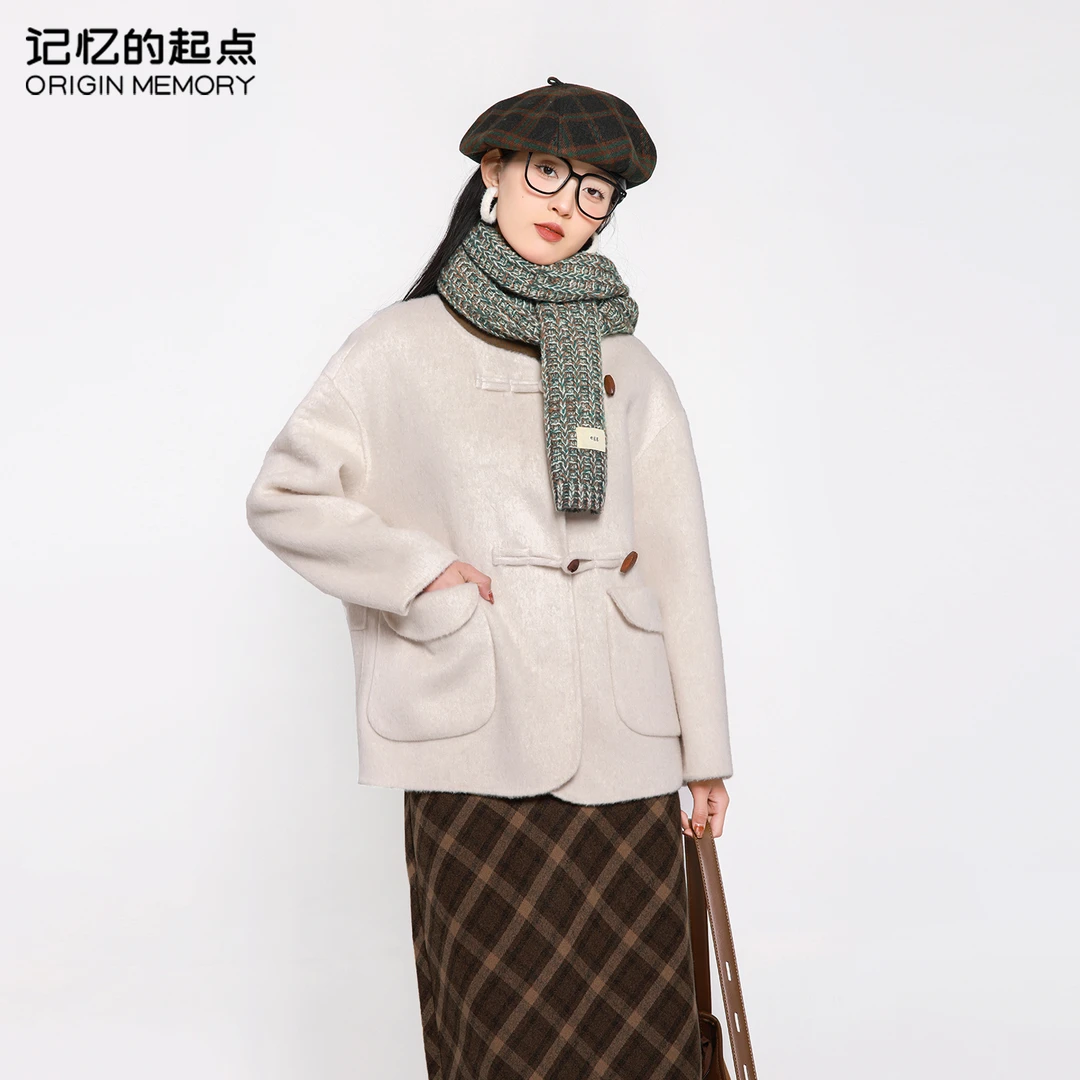记忆的起点双面呢外套女2023冬季短款羊毛大衣百搭上衣67TD48001