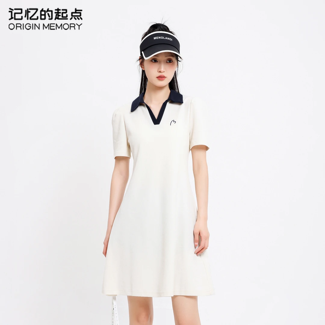 记忆的起点polo领连衣裙女夏英伦风收腰显瘦通勤小黑裙68GX88258N