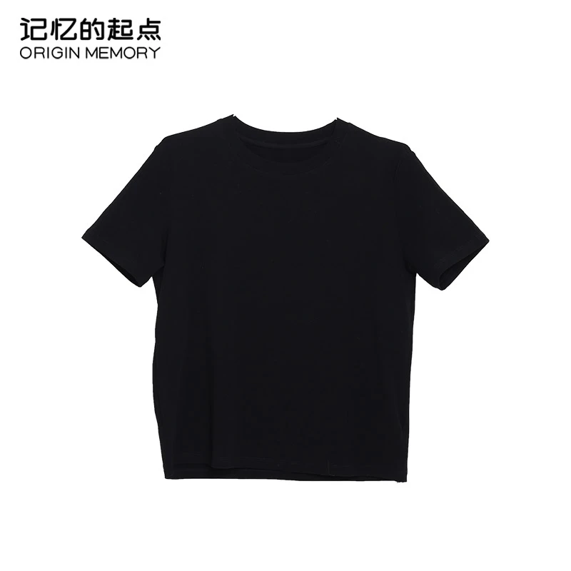 记忆的起点修身短款女2025夏季圆领显瘦纯色打底上衣68GX38571W