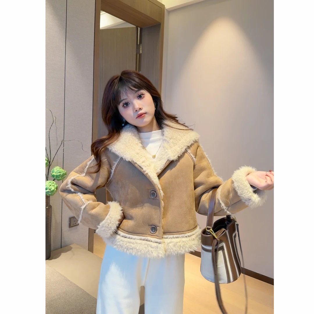 设计感毛领外套女秋冬新款美拉德长袖百搭保暖毛毛外套ZR-W76447