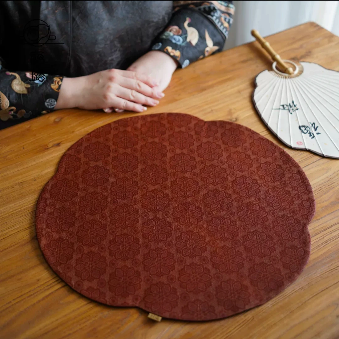 【半闲】慢蓝 | 真丝香云纱朵花纹茶席（41*41）