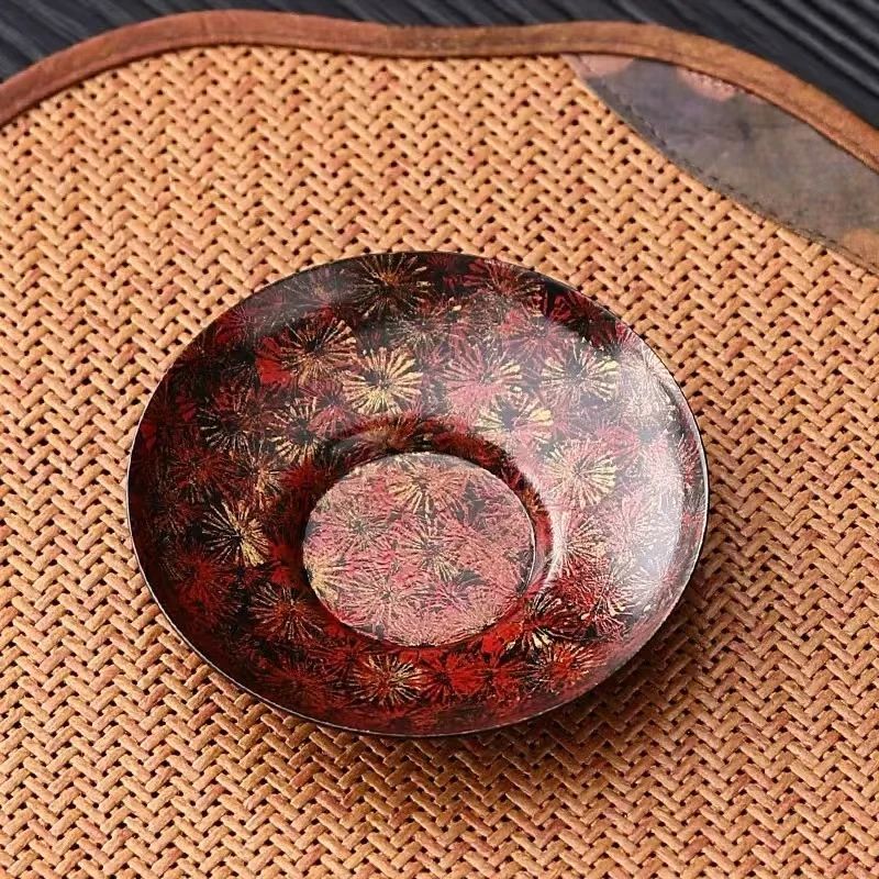 【半闲】| 老铁漆器百花纹红金杯垫